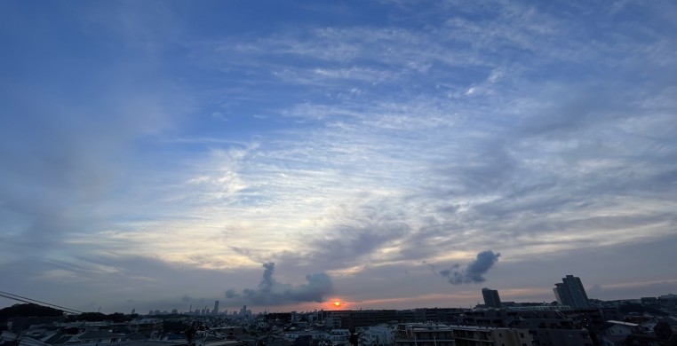 Summer Solstice 2023. Sunrise over the city of Yokohama in Japan facing the Pacific Ocean