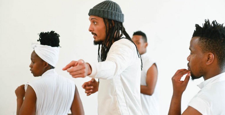 Mellon Artist in Residence Yaseen Manuel working with Flatfoot Dance Company. Manuel's two new dance films premiered at the 23rd JOMBA! Contemporary Dance Experience. Photo: Val Adamson.