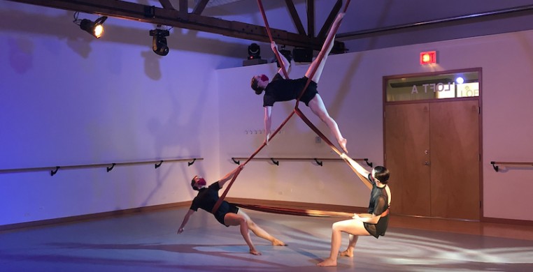 A scene from "Electric Current," one of the new pieces that is part of Aerial Dance Chicago's concert, "Searchlight." The event runs Friday and Saturday in Old Irving Park and online. Photo courtesy of ADC.