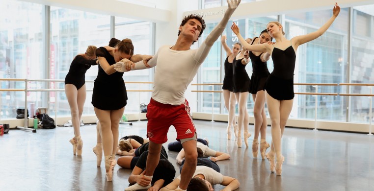 The students at the Joffrey school prepare for "Winning Works" at the Museum of Contemporary Art; Photo by Carolyn McCabe